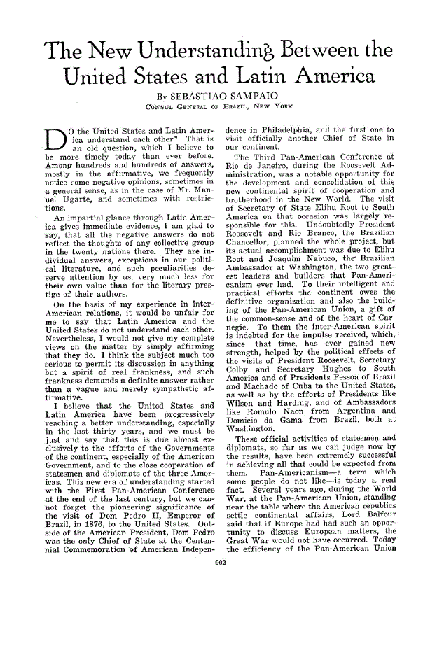First page of The New Understanding Between the United States and Latin America
