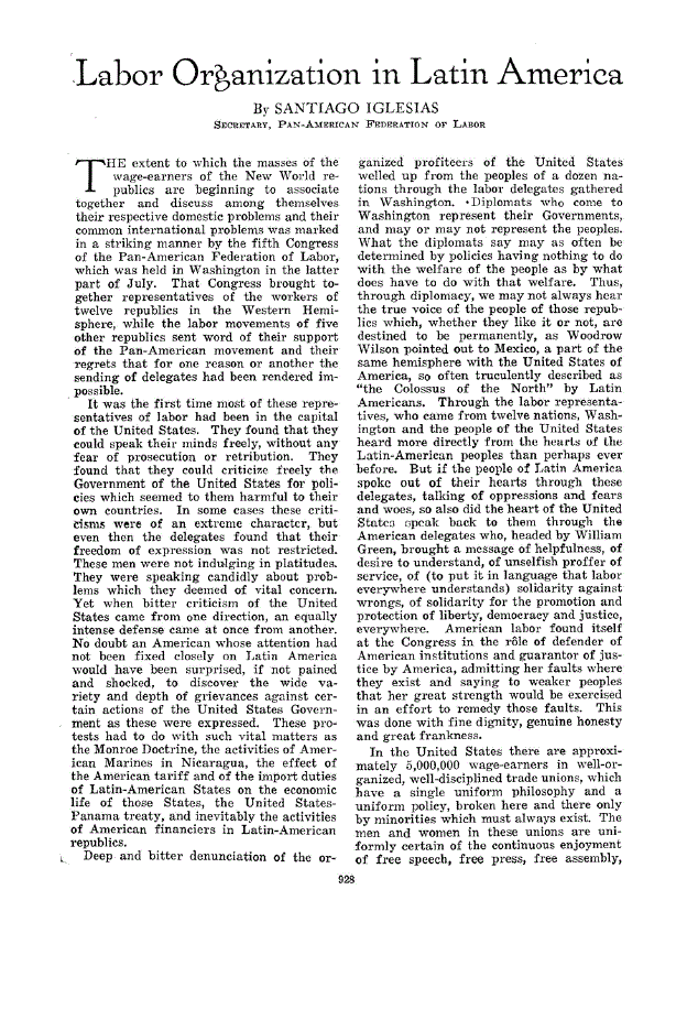First page of Labor Organization in Latin America