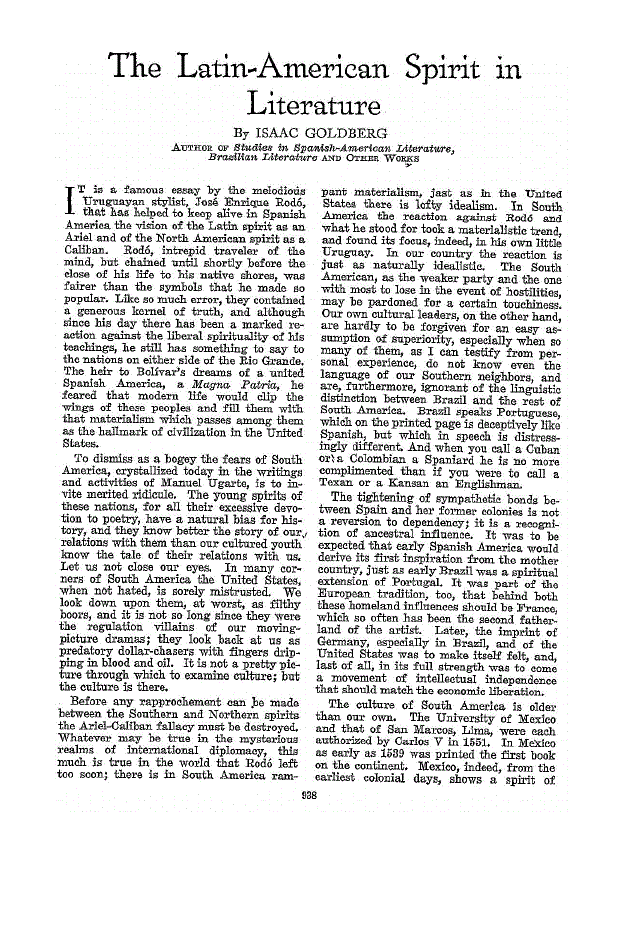 First page of The Latin-American Spirit in Literature