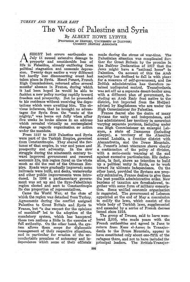 First page of The Woes of Palestine and Syria