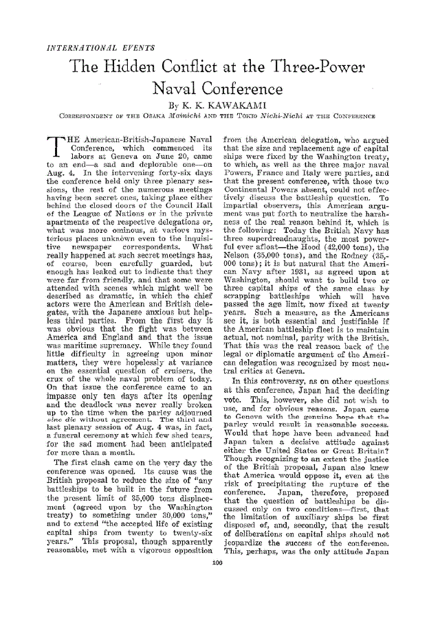 First page of The Hidden Conflict at the Three-Power Naval Conference