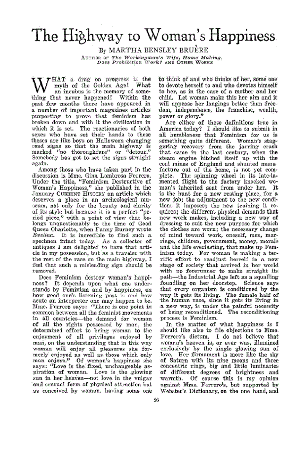 First page of The Highway to Woman’s Happiness