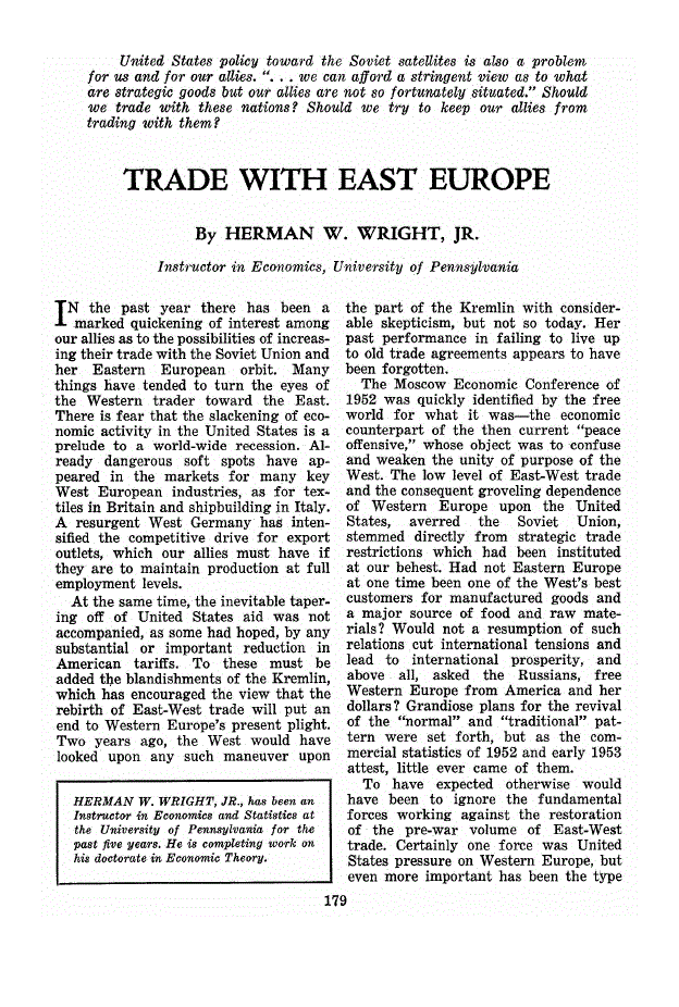 First page of Trade with East Europe