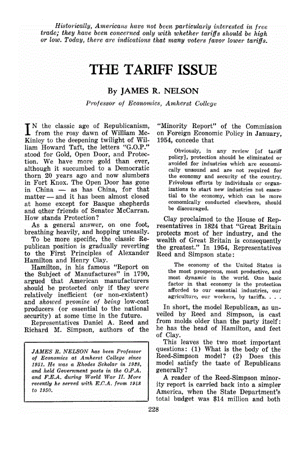 First page of The Tariff Issue