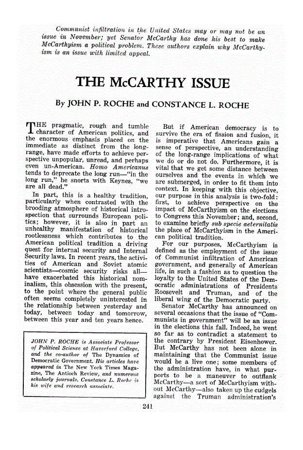 First page of The McCarthy Issue