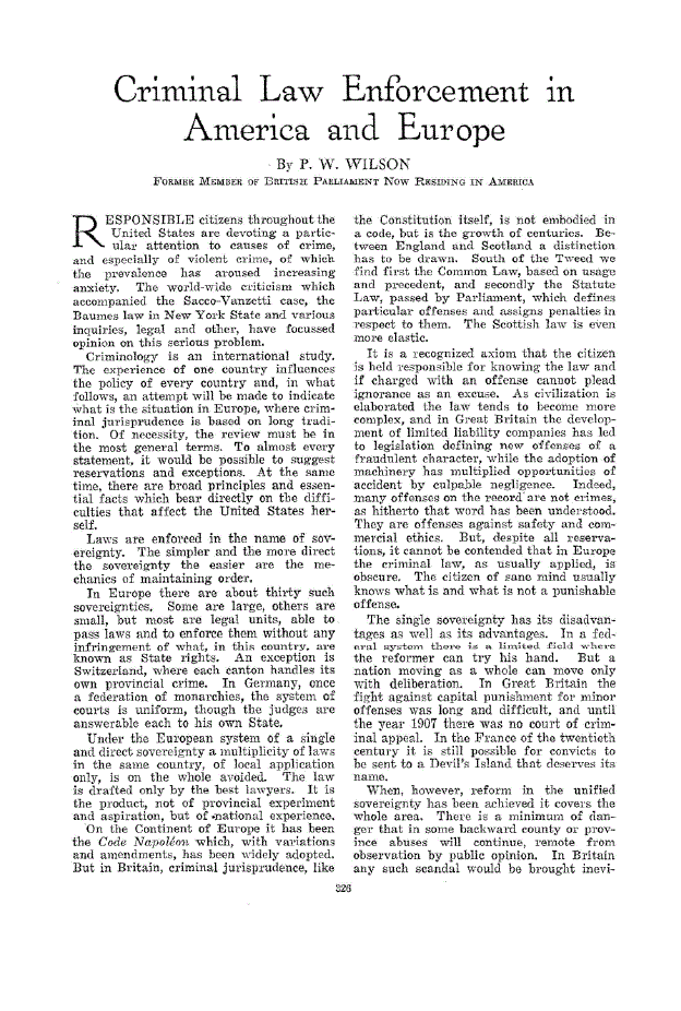 First page of Criminal Law Enforcement in America and Europe