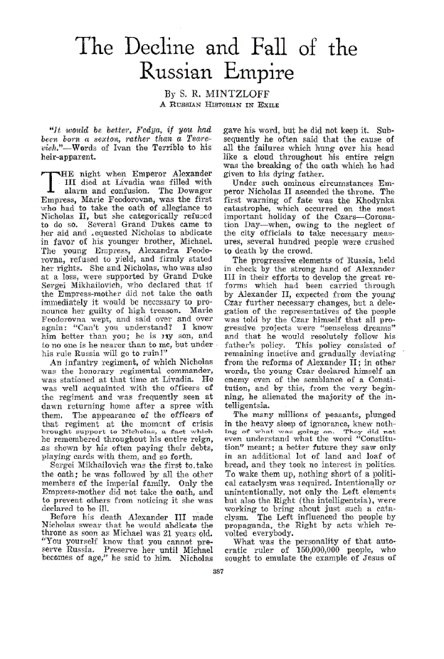 First page of The Decline and Fall of the Russian Empire