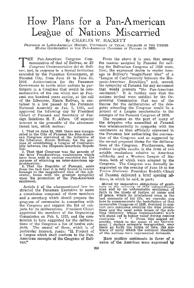 First page of How Plans for a Pan-American League of Nations Miscarried