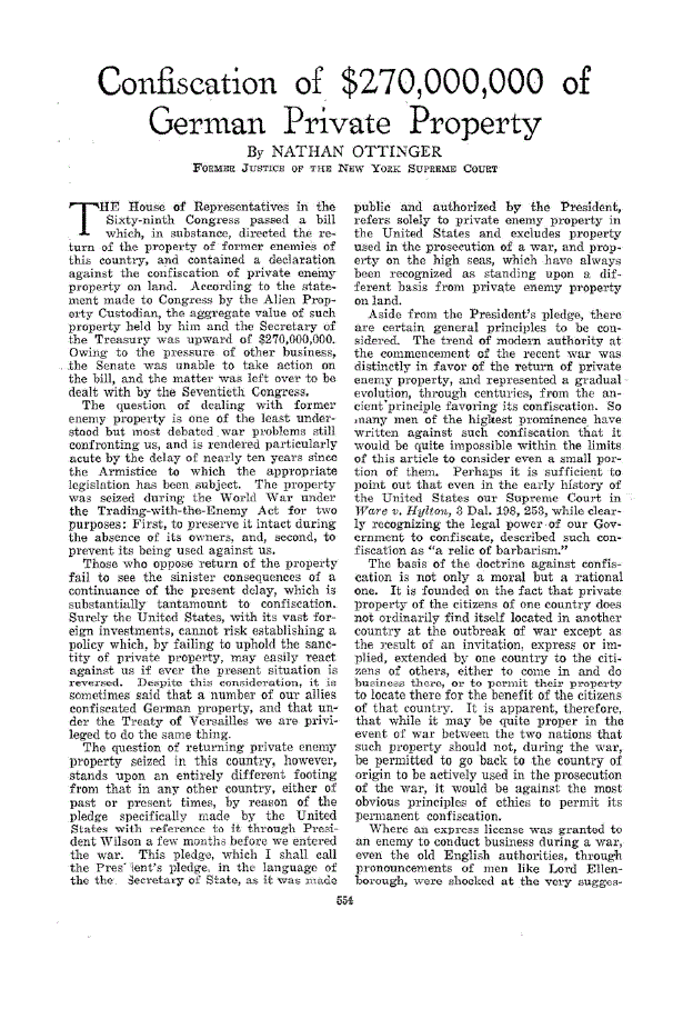 First page of Confiscation of $270,000,000 of German Private Property