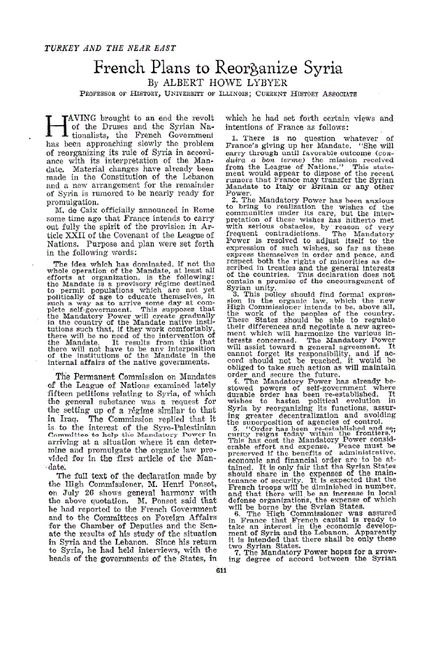 First page of French Plans to Reorganize Syria