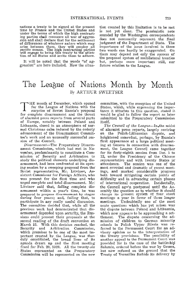 First page of The League of Nations Month by Month