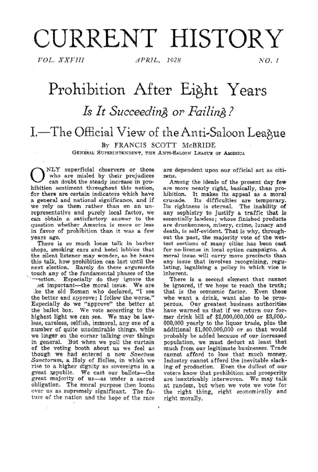 First page of I.–The Official View of the Anti-Saloon League
