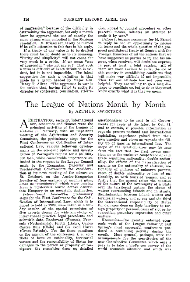 First page of Tlie League of Nations Month by Month