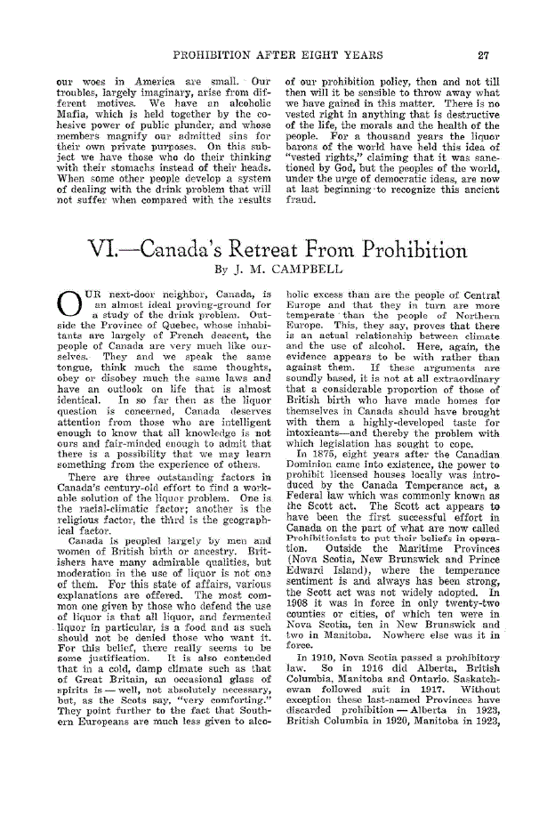 First page of VI.—Canada’s Retreat From Prohibition