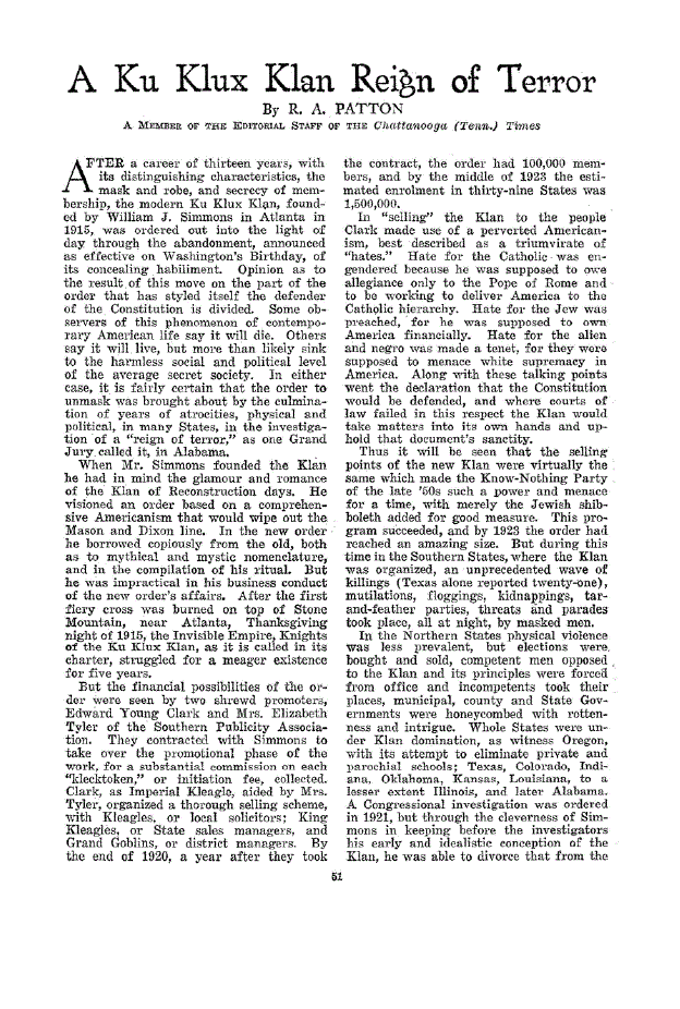 First page of A Ku Klux Klan Reign of Terror