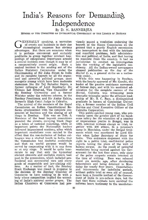 First page of India’s Reasons for Demanding Independence
