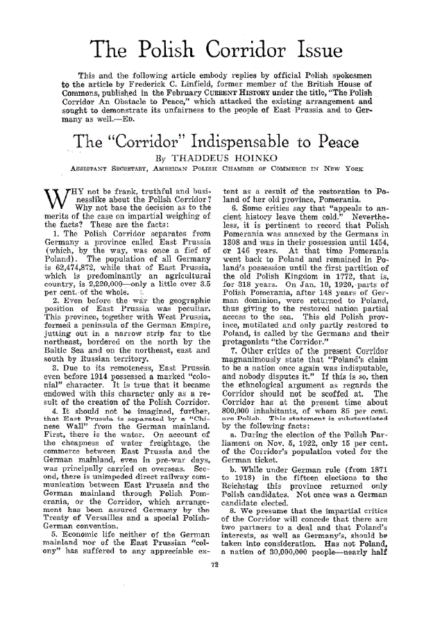 First page of The Polish Corridor Issue