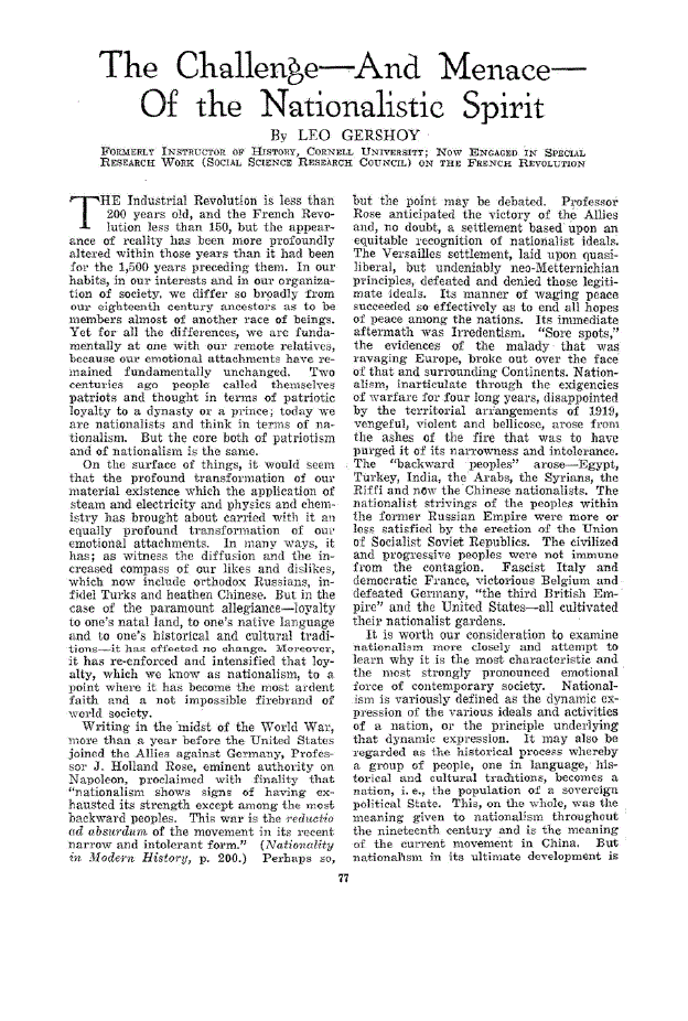 First page of The Challenge—And Menace— Of the Nationalistic Spirit