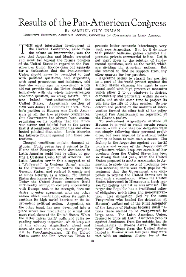First page of Results of the Pan-American Congress