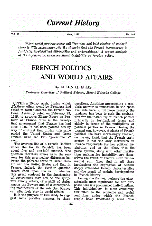 First page of French Politics and World Affairs