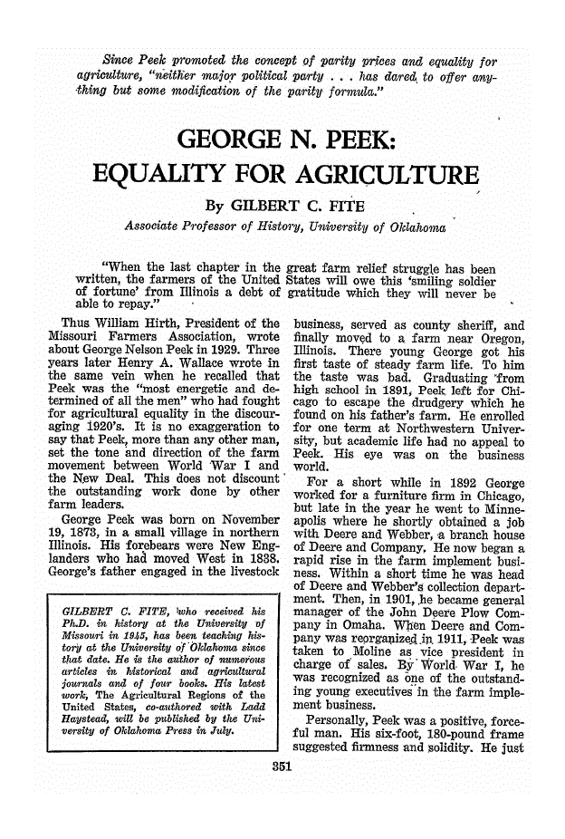 First page of George N. Peek<subtitle>Equality for Agriculture</subtitle>