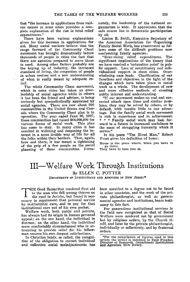 First page of III—Welfare Work Through Institutions