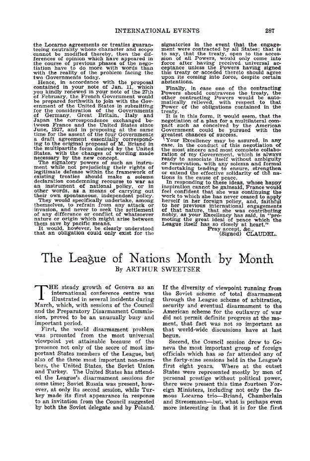 First page of Tke League of Nations Month by Month