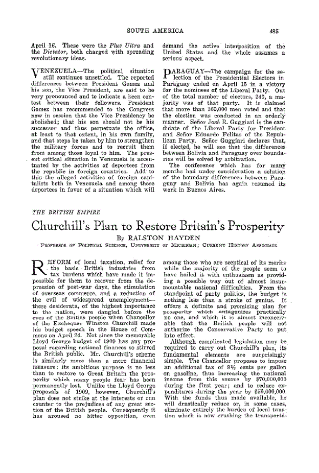 First page of Churchill’s Plan to Restore Britain’s Prosperity