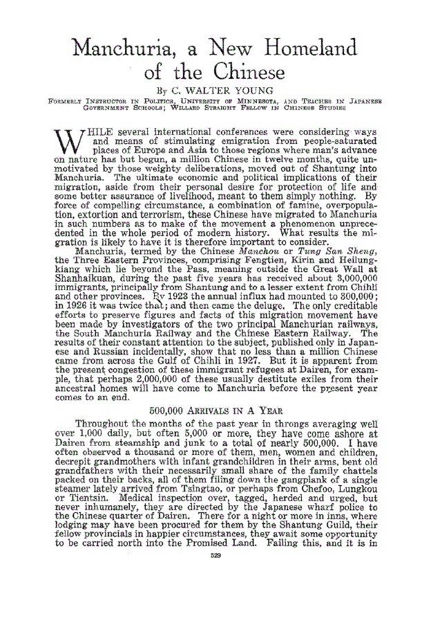 First page of Manchuria, a New Homeland of the Chinese