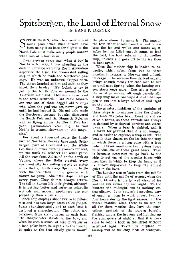 First page of Spitsbergen, the Land of External Snow