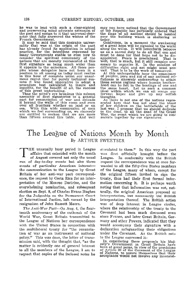 First page of The League of Nations Month by Month