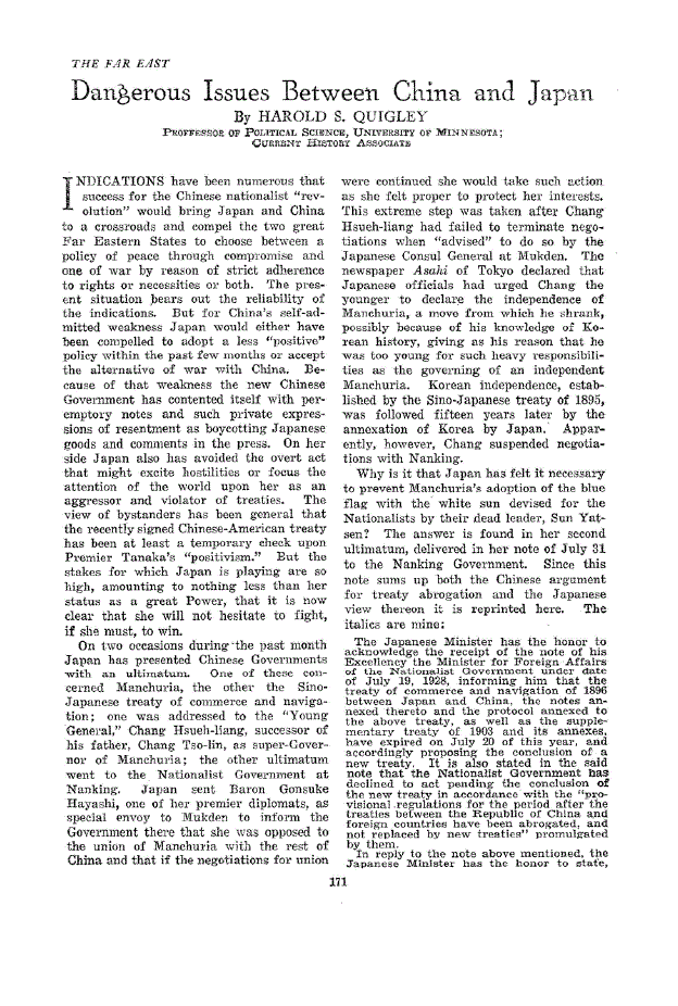 First page of Dangerous Issues Between China and Japan