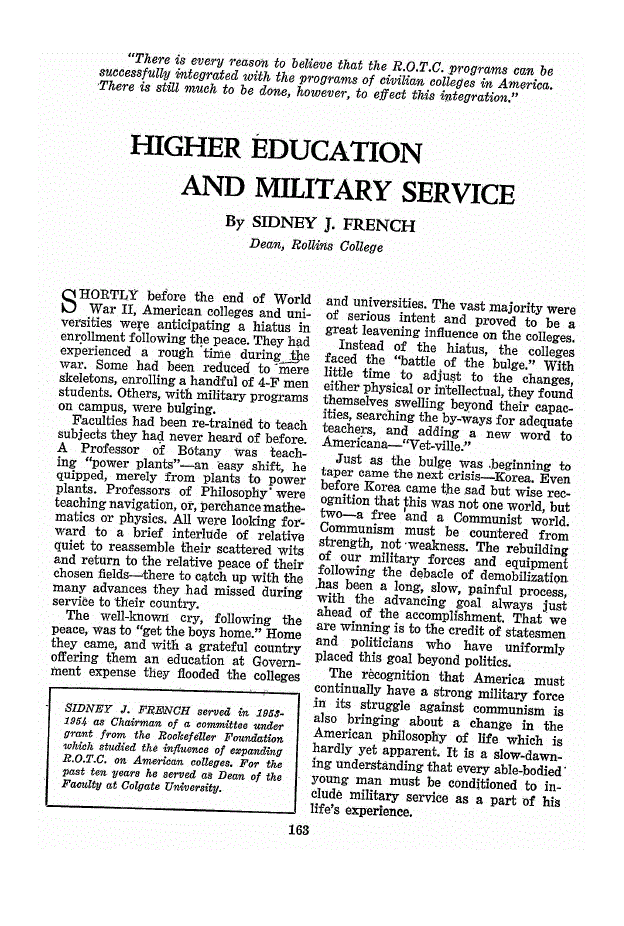 First page of Higher Education and Military Service