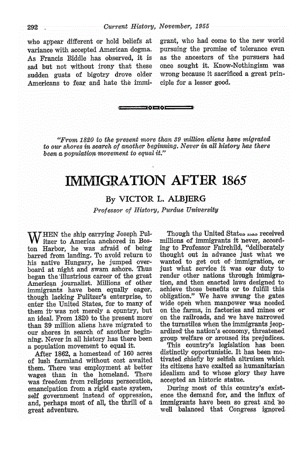 First page of Immigration After 1865