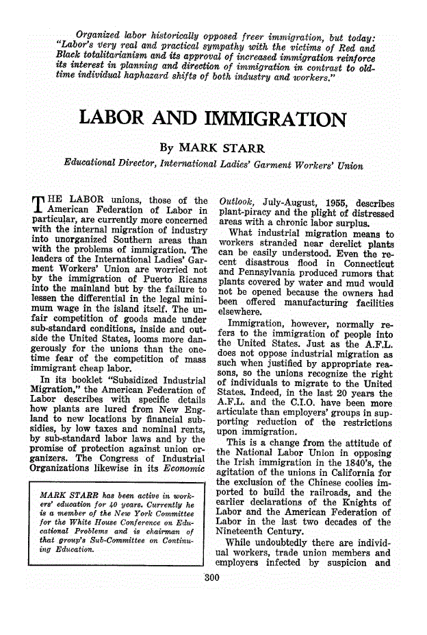 First page of Labor and Immigration