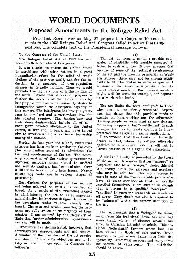 First page of Proposed Amendments to the Refugee Relief Act