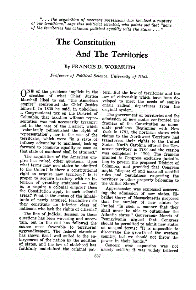First page of The Constitution And The Territories