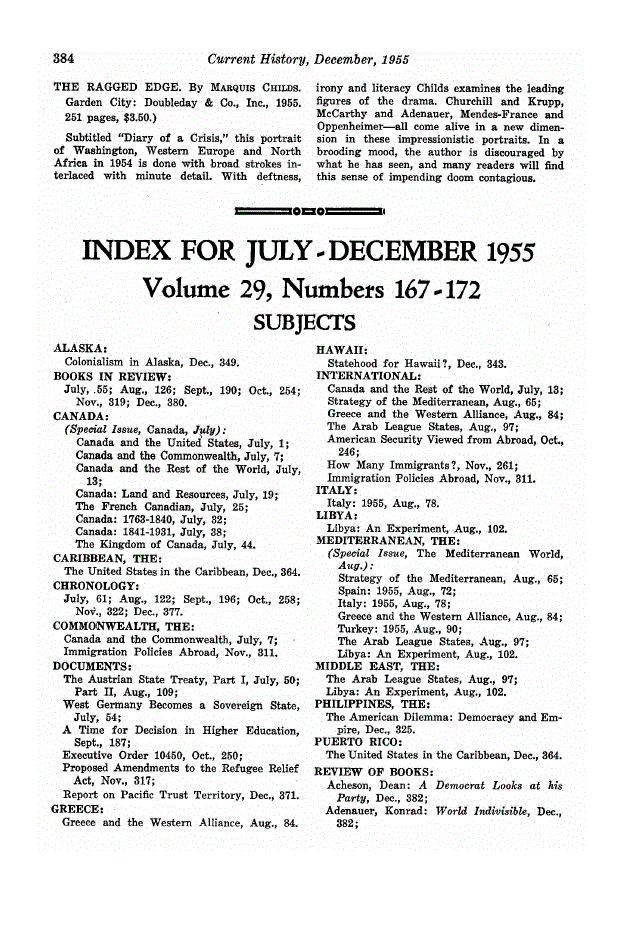 First page of Index for July-December 1955<subtitle>Volume 29, Numbers 167-172</subtitle>