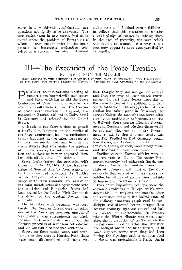 First page of III—The Execution of the Peace Treaties