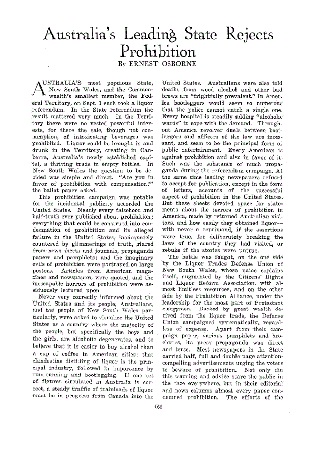 First page of Australia0092s Leading State Rejects Prohibition