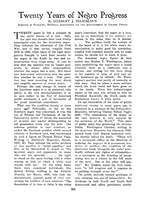 First page of Twenty Years of Negro Progress