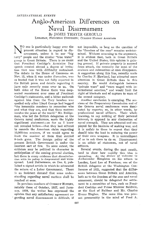 First page of Anglo-American Differences on Naval Disarmament