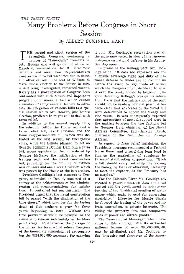 First page of Many Problems Before Congress in Short Session