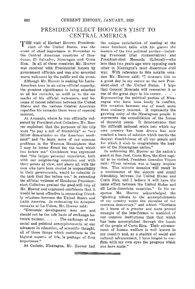 First page of President-Elect Hoover’s Visit to Central America