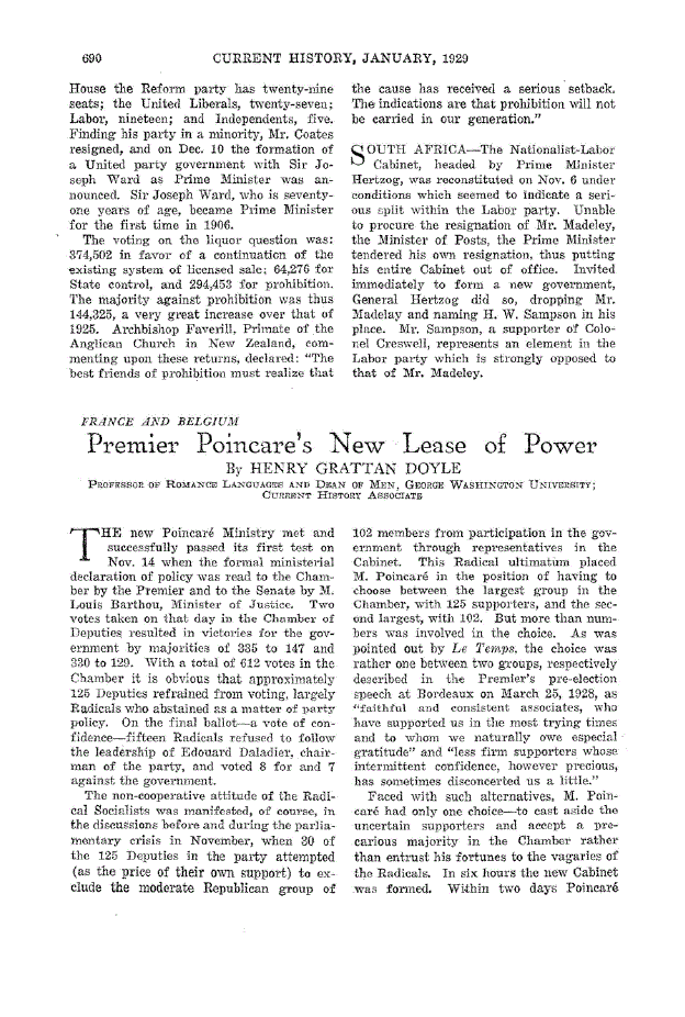 First page of Premier Poincare’s New Lease of Power