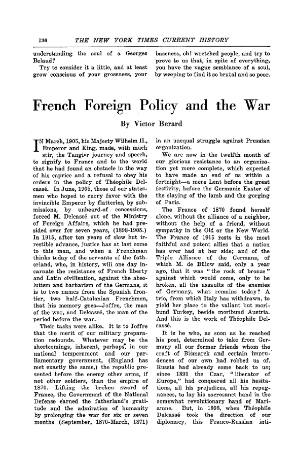 First page of French Foreign Policy and the War
