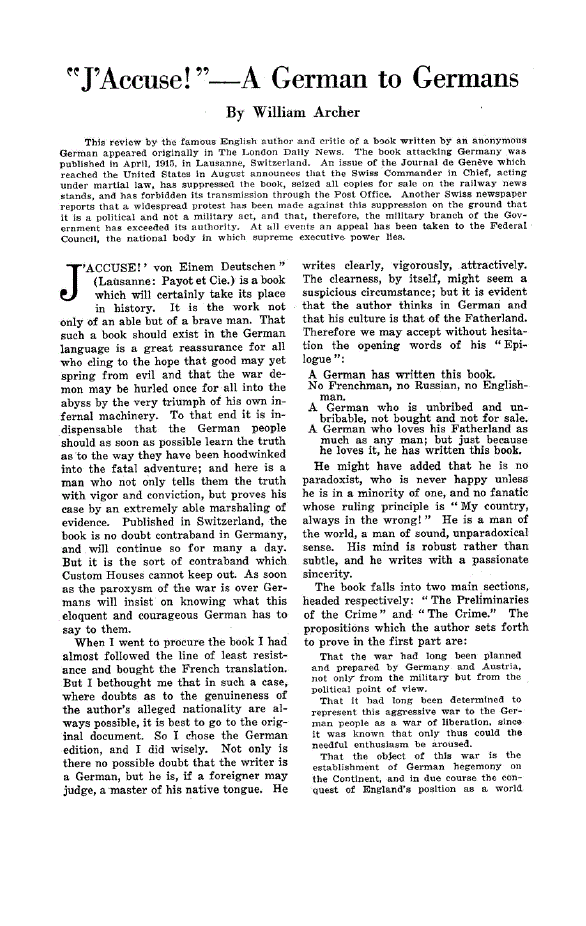 First page of “J’Accuse!”—A German to Germans