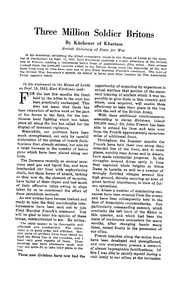 First page of Three Million Soldier Britons