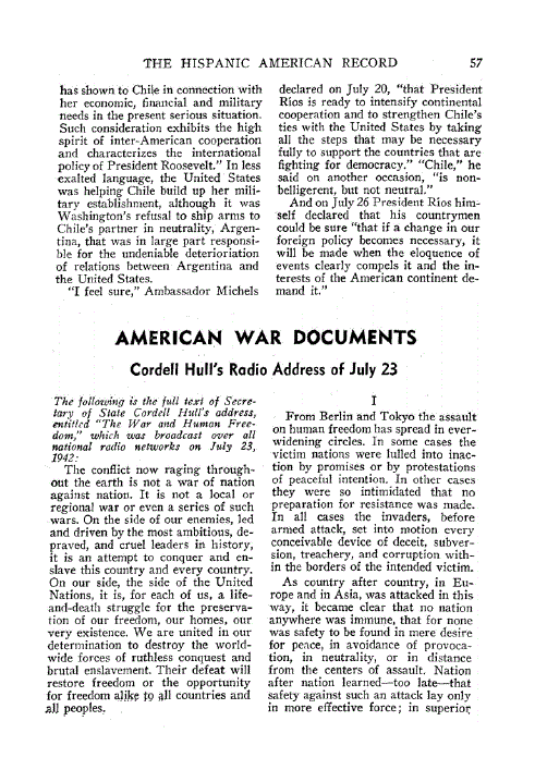 First page of Cordell Hull’s Radio Address of July 23