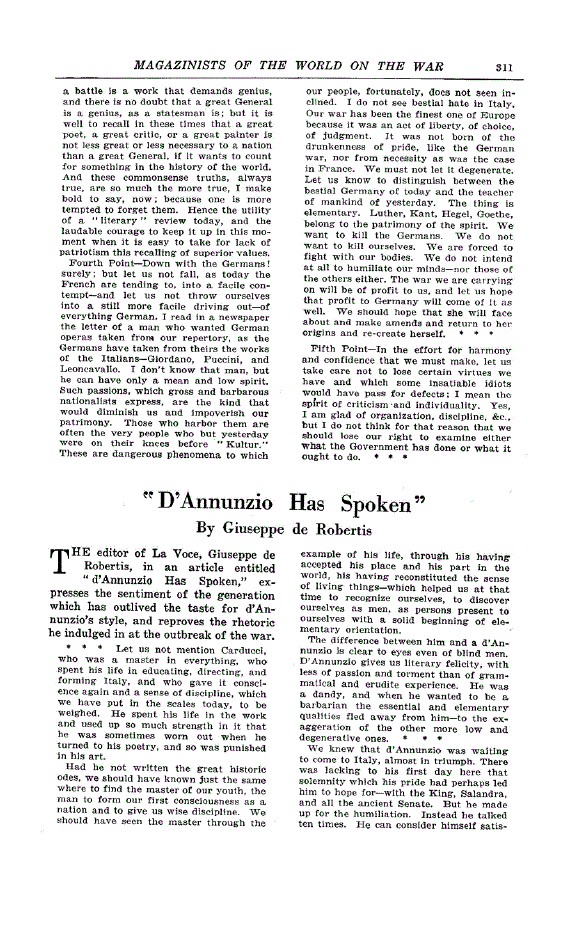 First page of “D’Annunzi Has Spoken”